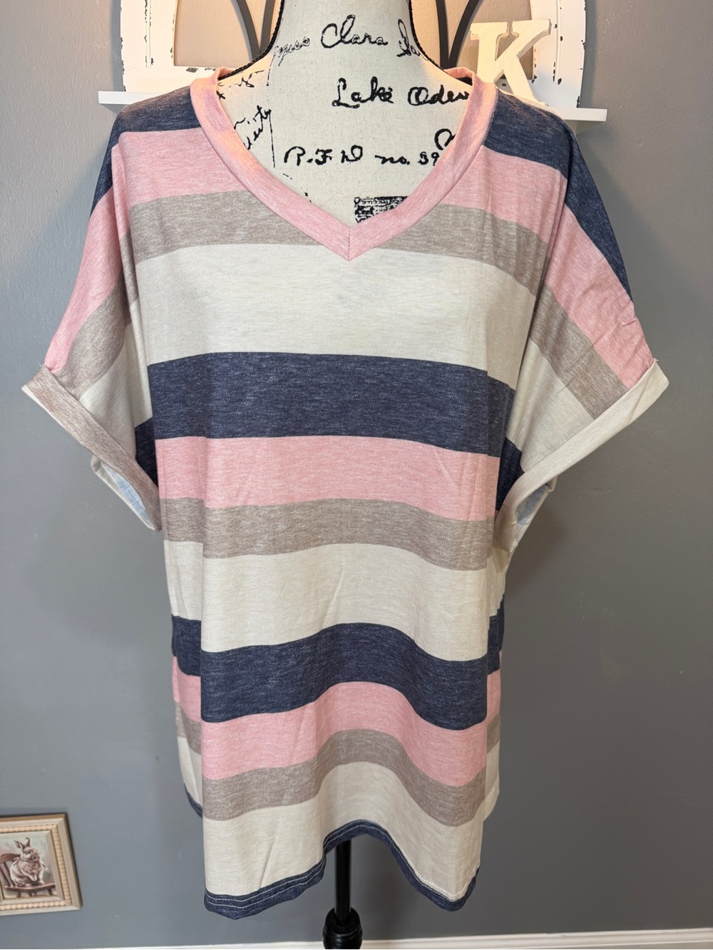 SHEIN CURVE STRIPED V NECK TUNIC SZ 4XL